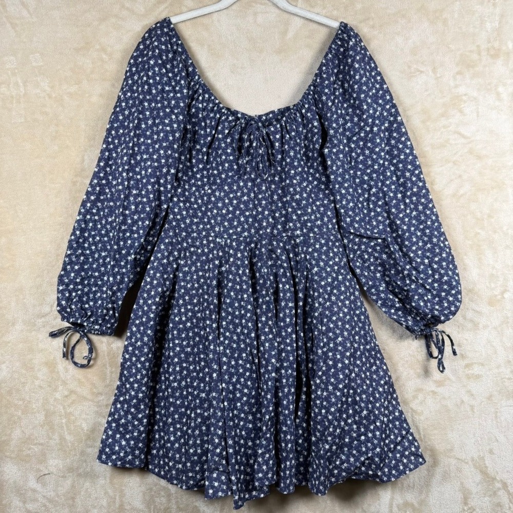 Tecovas Blue Floral Cotton Linen Balloon Sleeve Mini Western Dress Womens Medium